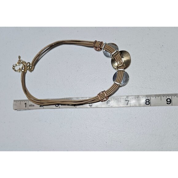 Boho Chic Mixed Metal Hammered Disc Statement Necklace Leather Cord Fashion - Picture 7 of 7